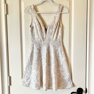 BAILEY BLUE Sequin and Mesh Lace Fit and Flare Cocktail Dress Deep V